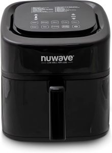 NuWave Brio 8-Quart Air Fryer with App Recipes (Black) includes basket divider